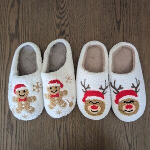 Festive Holiday Slippers/ Gingerbread And Reindeer Cozy Slippers